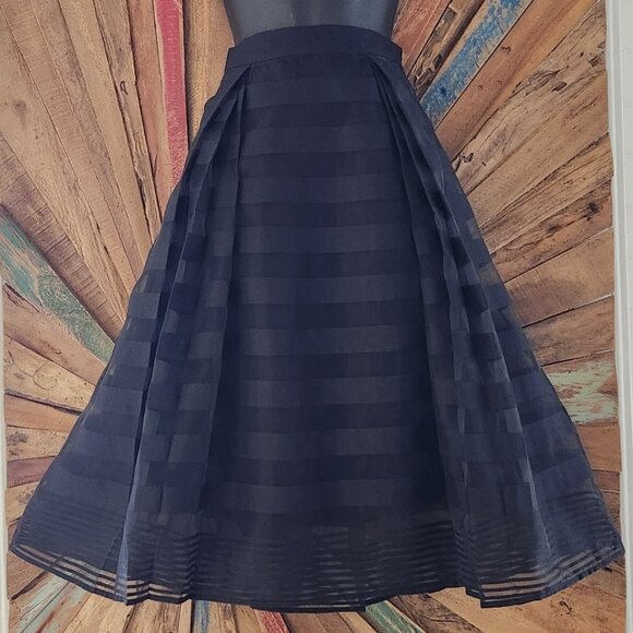 NWT Milly layered organza sheer midi full  pleated black skirt Sz M - Picture 1 of 11